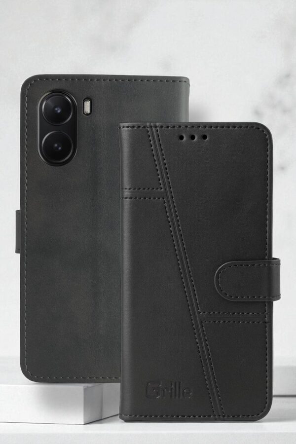 Leather Wallet Flip Cover For Vivo Y16